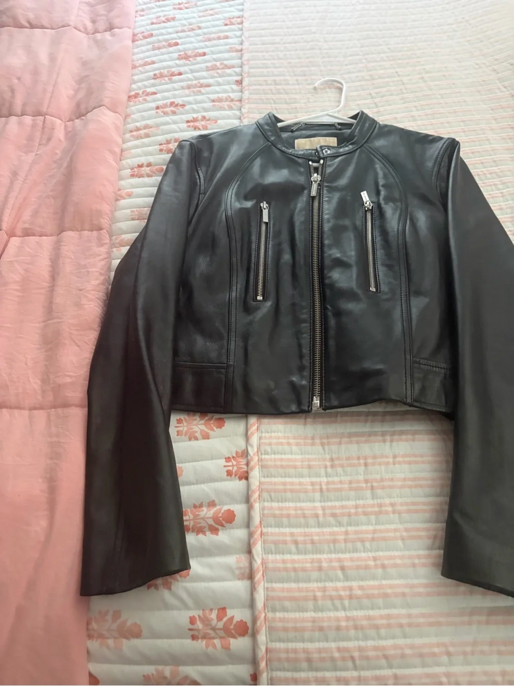 Michael Kors black leather moto jacket